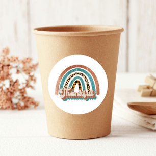 Leopard Print Rainbow Thankful Thanksgiving Classic Round Sticker