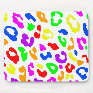 Leopard Print Rainbow White Mouse Pad