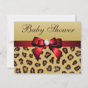 Leopard Print, Red Bow Baby Shower Invitation