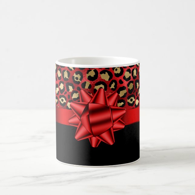 Leopard Print Red, Gold and Black with Red Bow Mug (Center)