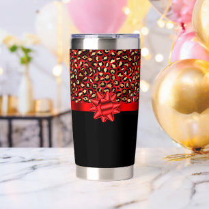 Leopard Print Red, Gold and Black with Red Bow Mug Insulated Tumbler