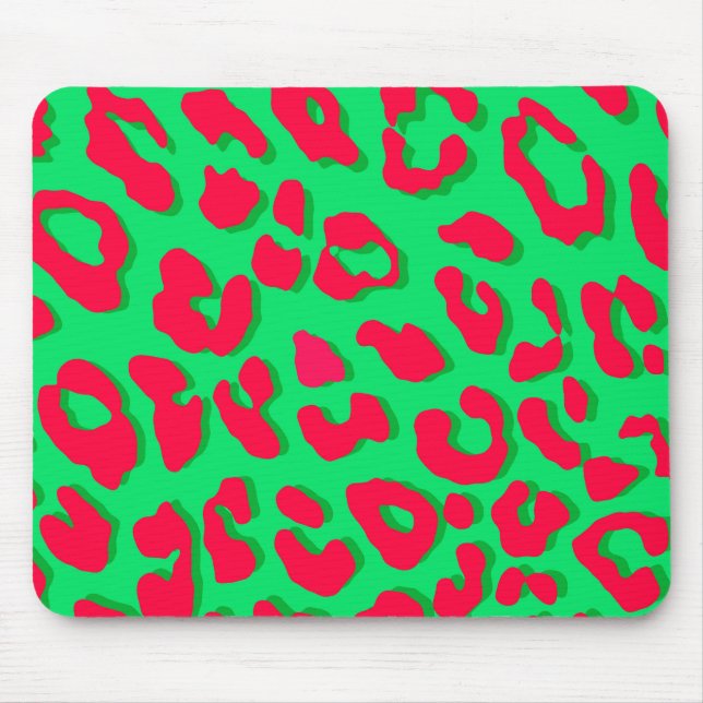 Leopard Print Red Green Mouse Pad (Front)