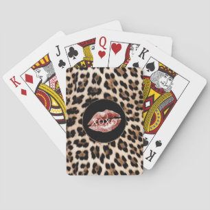 Leopard Print Red Lips XOXO Playing Cards