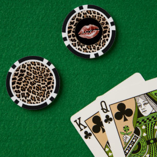 Leopard Print Red Lips XOXO Poker Chips