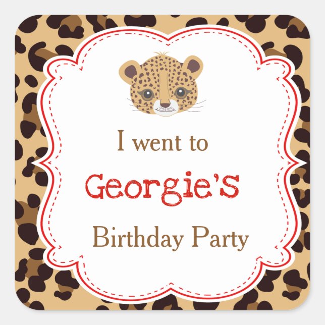 Leopard Print Red Quatrefoil 'I went to' Square Sticker (Front)