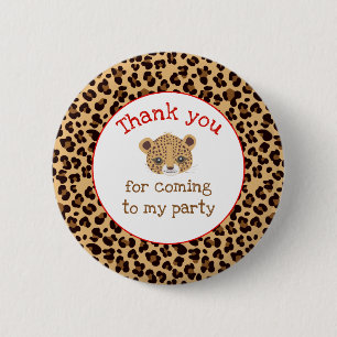 Leopard Print Red Quatrefoil 'Thank you' 6 Cm Round Badge