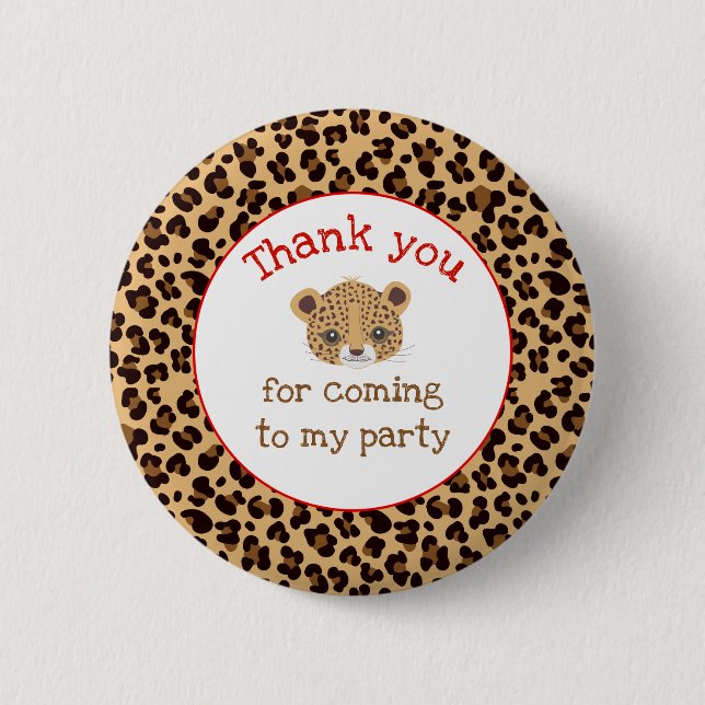 Leopard Print Red Quatrefoil 'Thank you' 6 Cm Round Badge (Front)