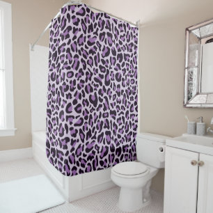 Leopard Print Retro Purple Bath Shower Curtain