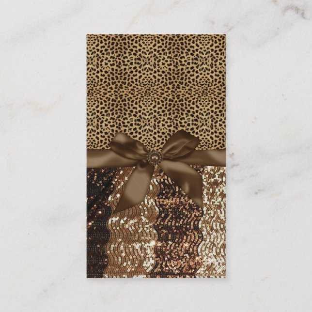 Leopard Print,Ribbon,Bow,Rhinestone Business Card (Front)