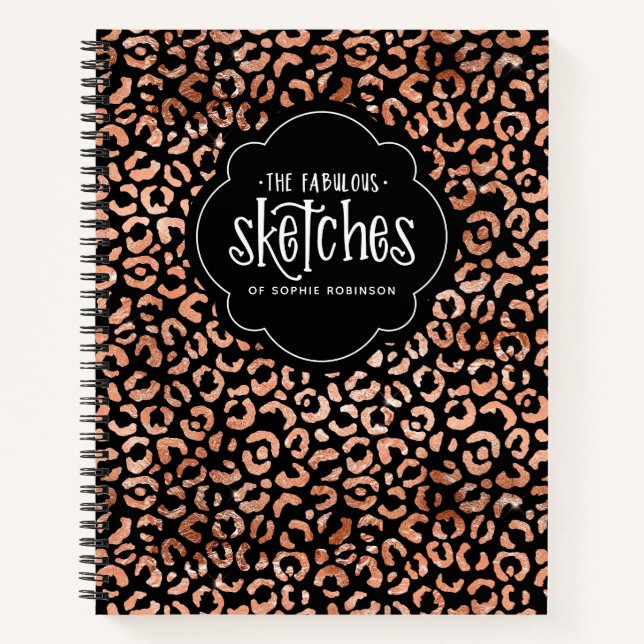 Leopard Print Rose Gold Foil Sketchbook Notebook (Front)