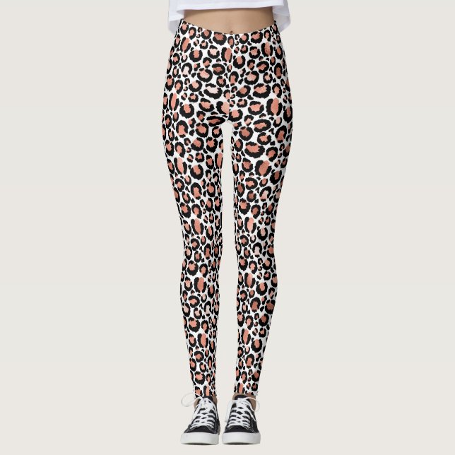 Leopard Print Rose Gold Trendy Leggings (Front)