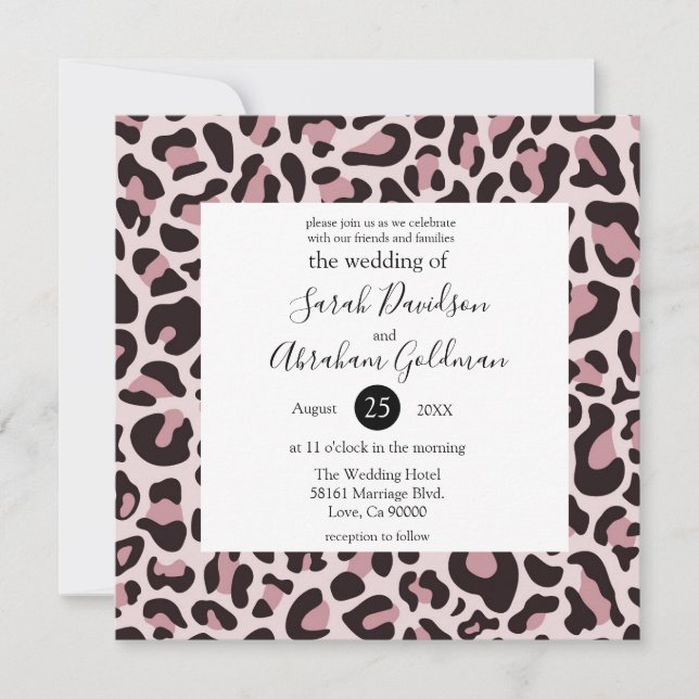 Leopard Print Rose Gold Wedding Invitations (Front)