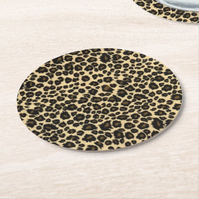 Leopard Print Round Paper Coaster (Angled)