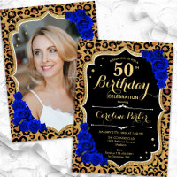 Leopard Print Royal Blue Photo 50th Birthday