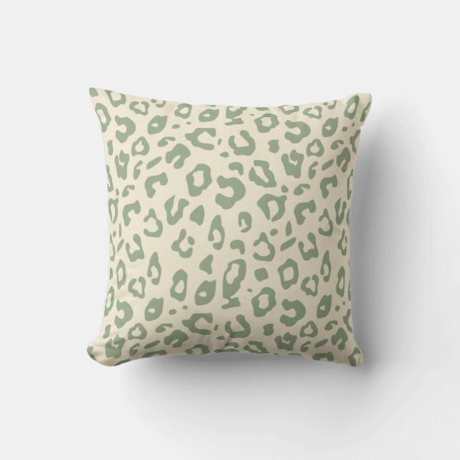 Leopard Print Sage Green and Cream Animal Print Cushion (Front)