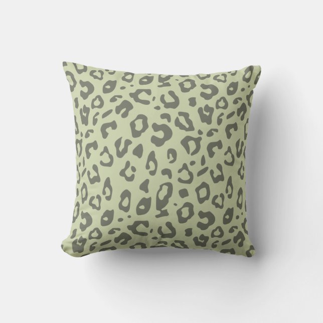Leopard Print Sage Green and Shades Animal Print Cushion (Front)
