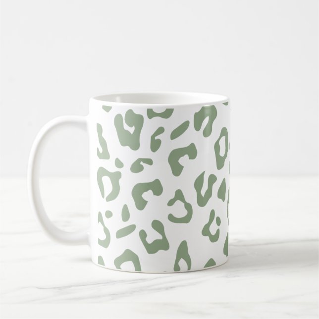 Leopard Print Sage Green Animal Print Coffee Mug (Left)