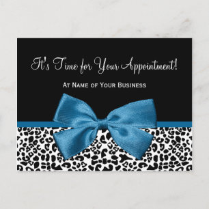 Leopard Print Salon Appointment Reminder Blue Bow Postcard
