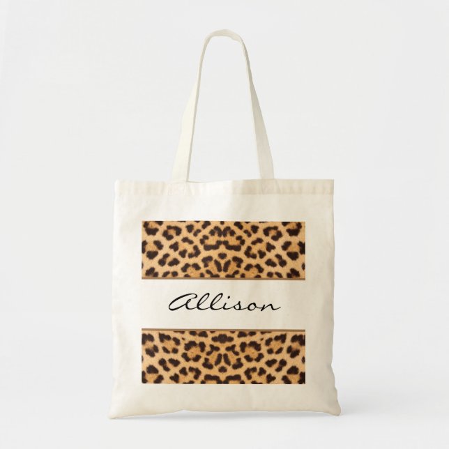 Leopard Print Script Personalised Tote Bag (Front)