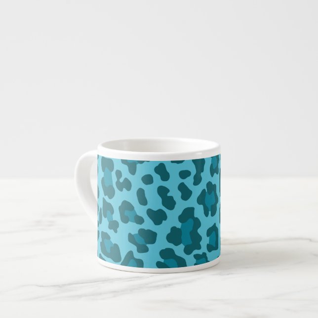 Leopard Print Shades of Blue Espresso Cup (Front Left)
