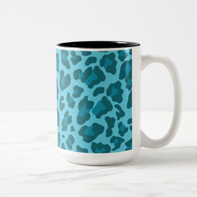 Leopard Print Shades of Blue Two-Tone Coffee Mug (Right)