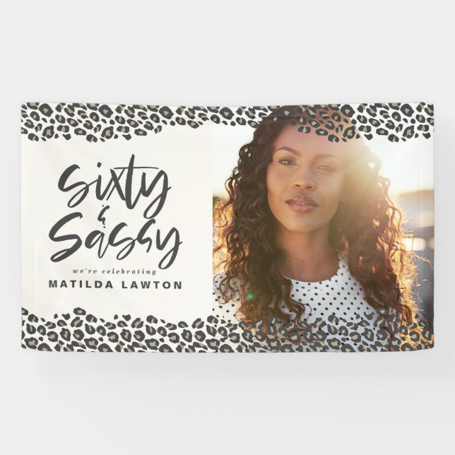 Leopard print sixty and sassy 60th birthday photo banner (Horizontal)