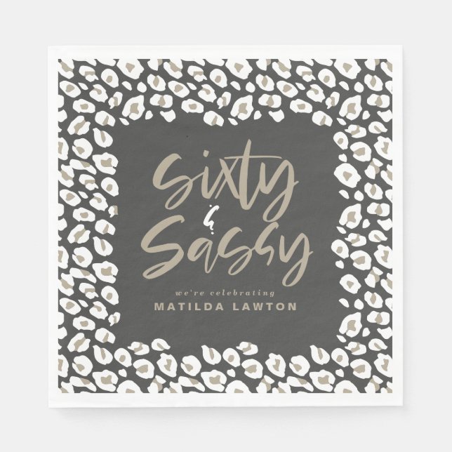 leopard print sixty and sassy party modern napkin (Front)