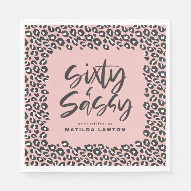 leopard print sixty and sassy party napkin (Front)