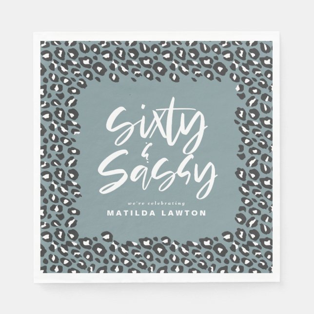 leopard print sixty and sassy party napkin (Front)