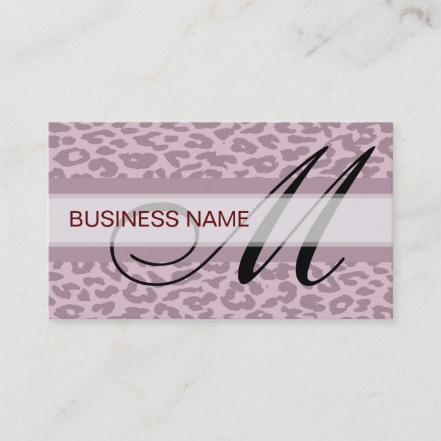 Leopard Print Skin and Monogram Business Card (Front)