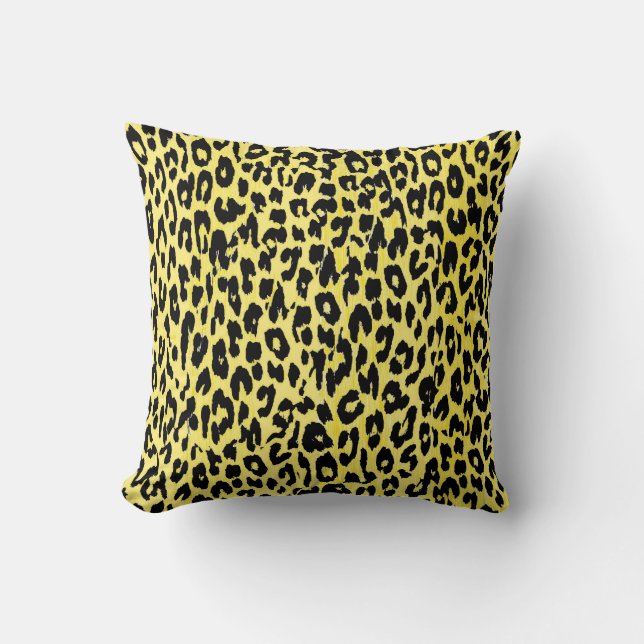 Leopard Print Skin (Black, Yellow) Cushion (Front)