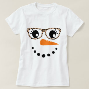 Leopard Print Snowman Face Design T-Shirt