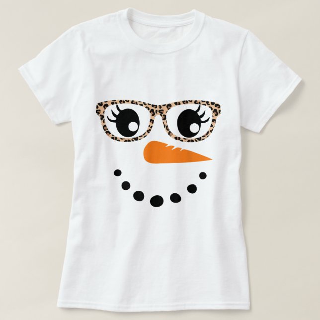 Leopard Print Snowman Face Design T-Shirt (Design Front)