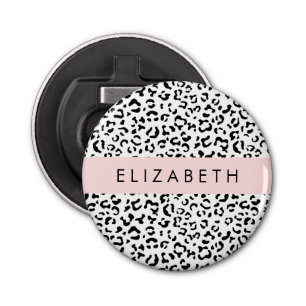 Leopard Print, Spots, Black And White, Your Name Bottle Opener