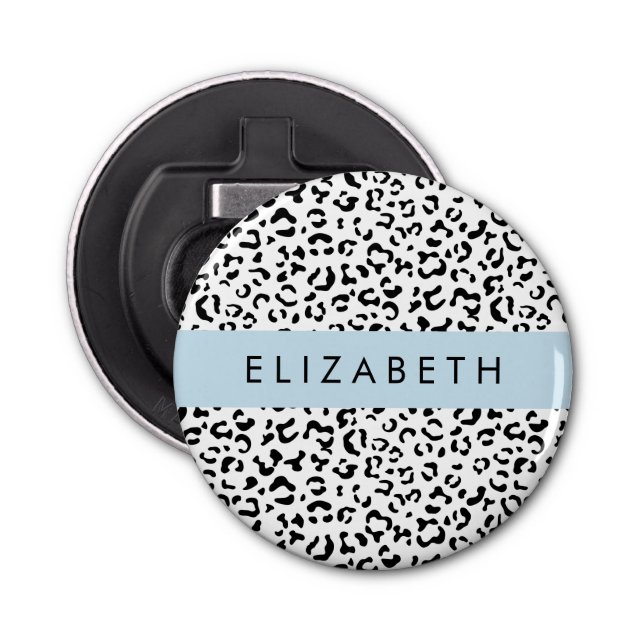 Leopard Print, Spots, Black And White, Your Name Bottle Opener (Front)