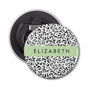Leopard Print, Spots, Black And White, Your Name Bottle Opener