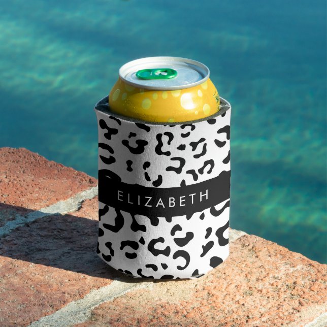 Leopard Print, Spots, Black And White, Your Name Can Cooler (In Situ Pool)