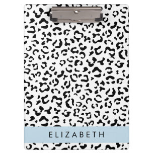 Leopard Print, Spots, Black And White, Your Name Clipboard