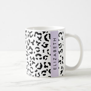 Leopard Print, Spots, Black And White, Your Name Coffee Mug