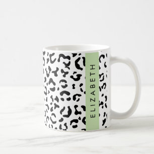 Leopard Print, Spots, Black And White, Your Name Coffee Mug