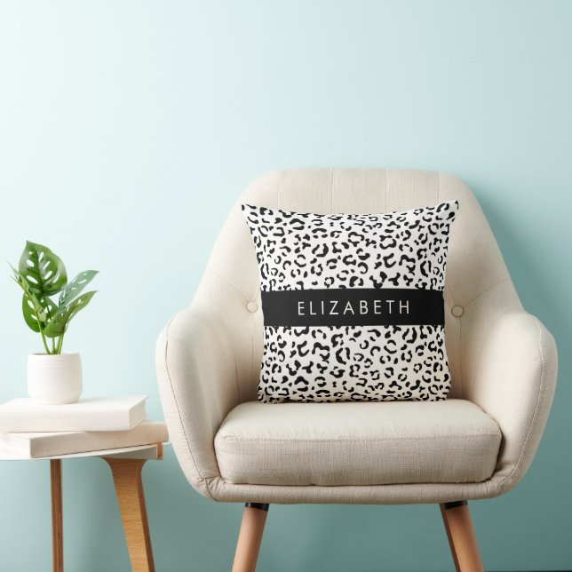 Leopard Print, Spots, Black And White, Your Name Cushion (Chair)