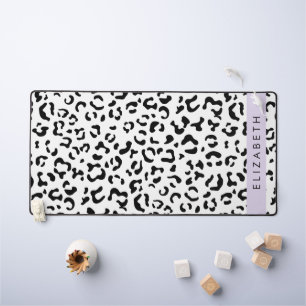 Leopard Print, Spots, Black And White, Your Name Desk Mat