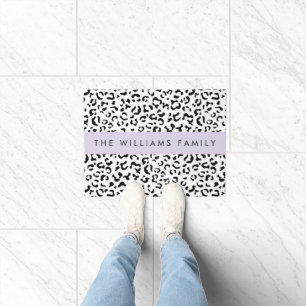 Leopard Print, Spots, Black And White, Your Name Doormat