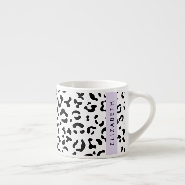 Leopard Print, Spots, Black And White, Your Name Espresso Cup (Right)
