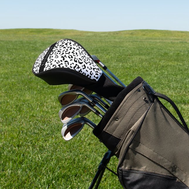Leopard Print, Spots, Black And White, Your Name Golf Head Cover (In Situ)