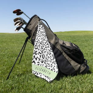 Leopard Print, Spots, Black And White, Your Name Golf Towel