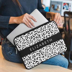 Leopard Print, Spots, Black And White, Your Name Laptop Sleeve
