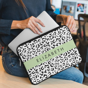 Leopard Print, Spots, Black And White, Your Name Laptop Sleeve