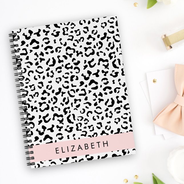 Leopard Print, Spots, Black And White, Your Name Notebook (Creator Uploaded)