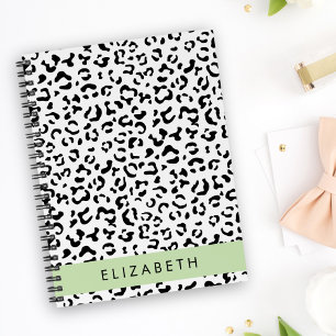 Leopard Print, Spots, Black And White, Your Name Notebook